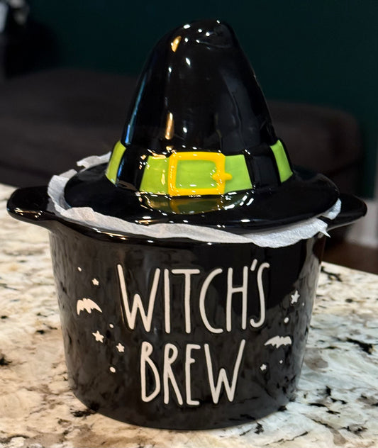 New Rae Dunn black ceramic iridescent Halloween baking dish WITCHES BREW