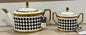 New ceramic gold checked teapot and sugar storage set