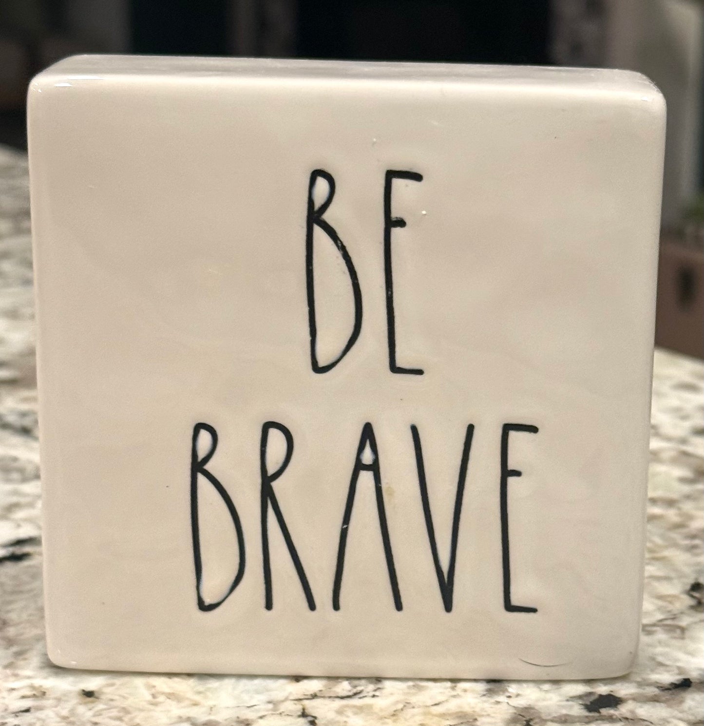 Rae Dunn white ceramic decor block 5x5 WORK HARD/BE BRAVE