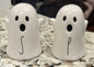 New Rae Dunn white ceramic ghost Halloween salt and pepper shaker set