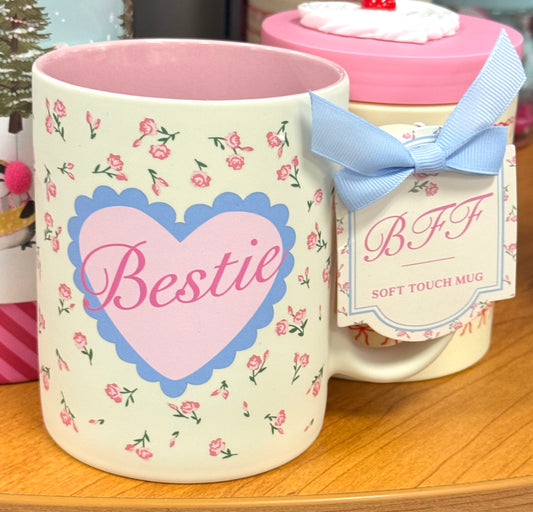 New soft touch ceramic floral coffee mug BESTIE