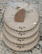 New Rae Dunn ceramic script 4-piece scalloped plate set DIG IN