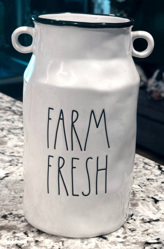 New Rae Dunn white ceramic 9” FARM FRESH vase