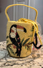 New Made In India yellow beaded Tucan drawstring satin interior tote/purse, crossbody chain strap