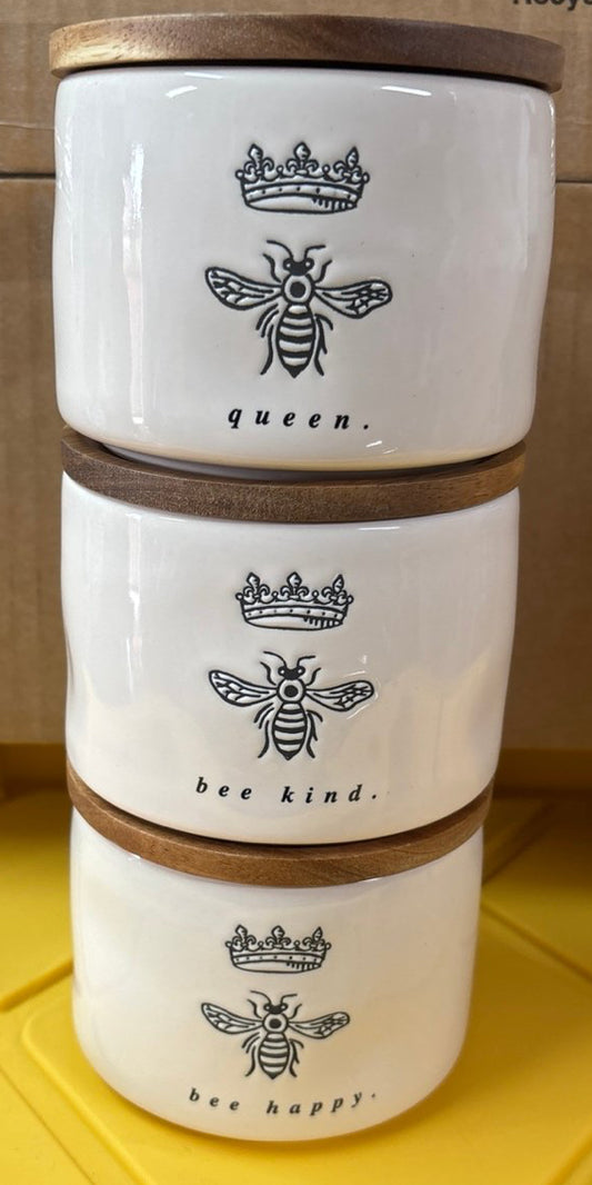 New Rae Dunn white ceramic BEE cellar stacker set