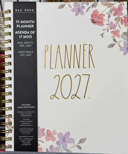 New Rae Dunn 8x10 spiral hardback 2026-2027 Planner-gold flower
