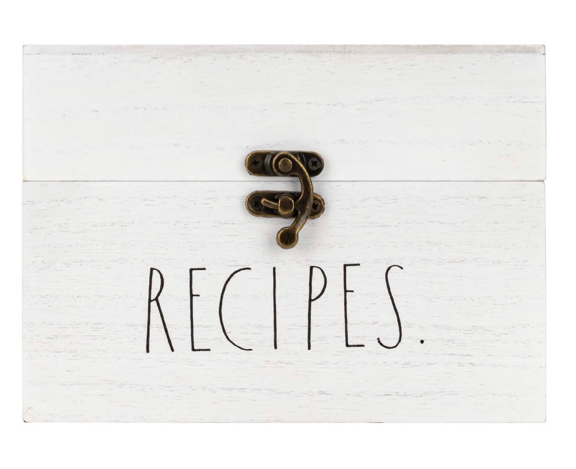 New Rae Dunn white wood RECIPES. storage box