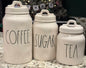 New Rae Dunn white ceramic canister set 3-piece COFFEE, SUGAR, TEA