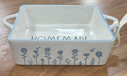 New Rae Dunn white & blue floral ceramic baking dish HOMEMADE