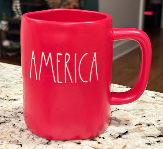 New Rae Dunn Americana matte red ceramic AMERICA coffee mug