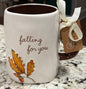 New Rae Dunn white ceramic leaf coffee mug FALLING FOR YOU