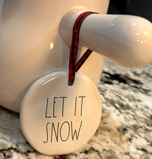 New Rae Dunn 2-piece ceramic Christmas decor set HOT COCOA pot & LET IT SNOW ornament