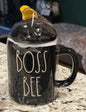 New Rae Dunn black ceramic BOSS BEE 🐝 topped coffee mug decor