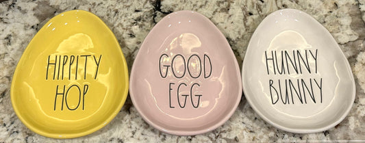 New Rae Dunn 3-piece Easter egg plate set HIPPITY HOP GOOD EGG HUNNY BUNNY