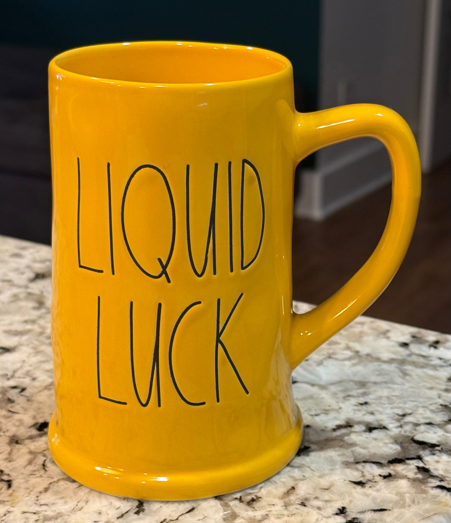 New Rae Dunn yellow ceramic stein mug LIQUID LUCK