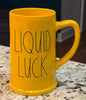 New Rae Dunn yellow ceramic stein mug LIQUID LUCK