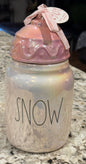 New Rae Dunn pink iridescent ceramic Christmas SNOW ❄️ canister