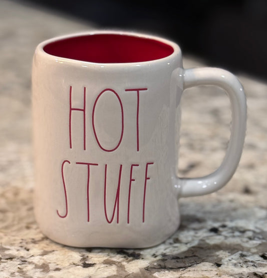 New Rae Dunn white ceramic coffee mug HOT STUFF