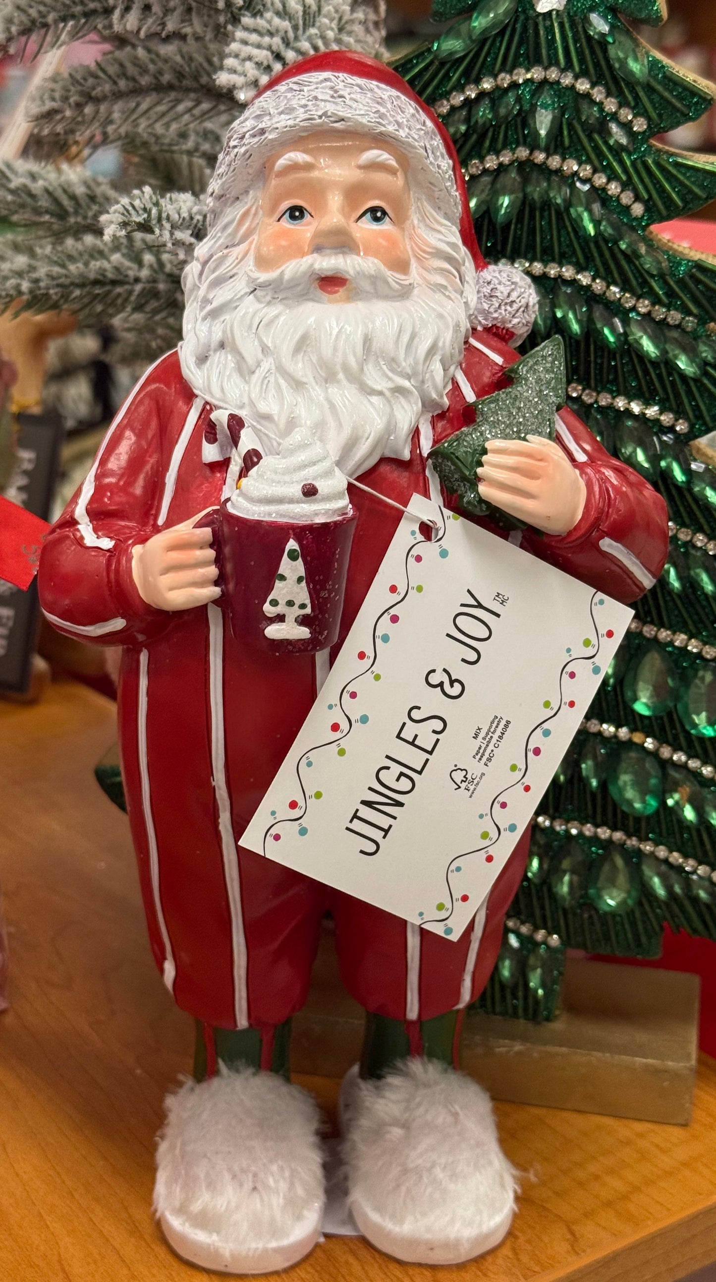 New Jingles & Joy resin fur slippers Santa Christmas decor