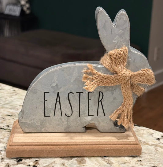 New Rae Dunn galvanized metal wood base bunny sign EASTER.