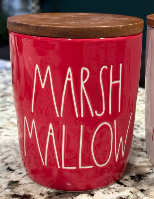 New Rae Dunn 5” ceramic MARSHMALLOW canister red