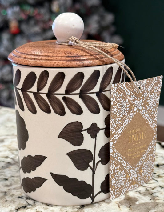 New Made in India 4” brown floral mini storage jar