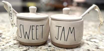 New Rae Dunn ceramic SWEET / JAM container set, clay bottom
