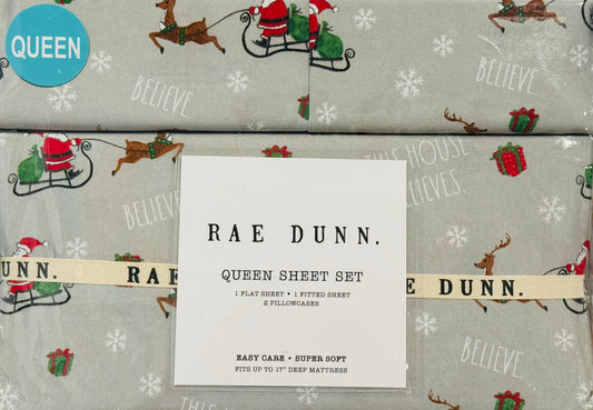 New Rae Dunn Christmas believe sheet set QUEEN