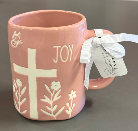 New Rae Dunn pink ceramic coffee mug JOY