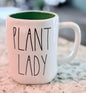 New Rae Dunn white ceramic coffee mug Green interior PLANT LADY