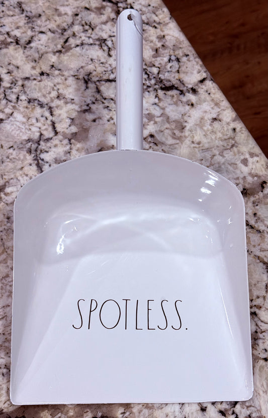 New Rae Dunn white metal dust pan SPOTLESS