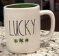 New Rae Dunn St. Patrick’s Day ceramic coffee mug LUCKY, watercolor shamrocks