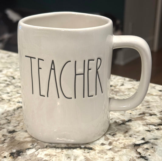 New Rae Dunn white ceramic coffee mug TEACHER