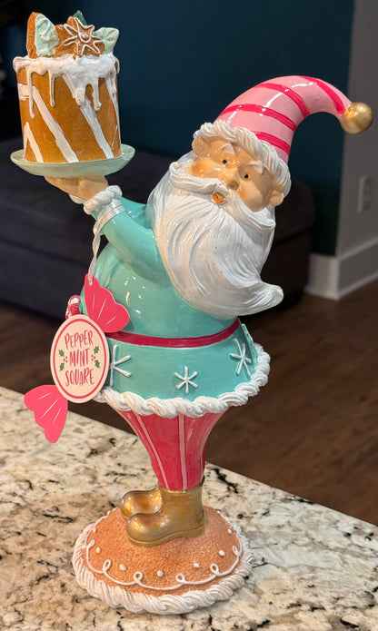 New pastel Christmas Peppermint Square gingerbread Santa decor 13.5x7.5