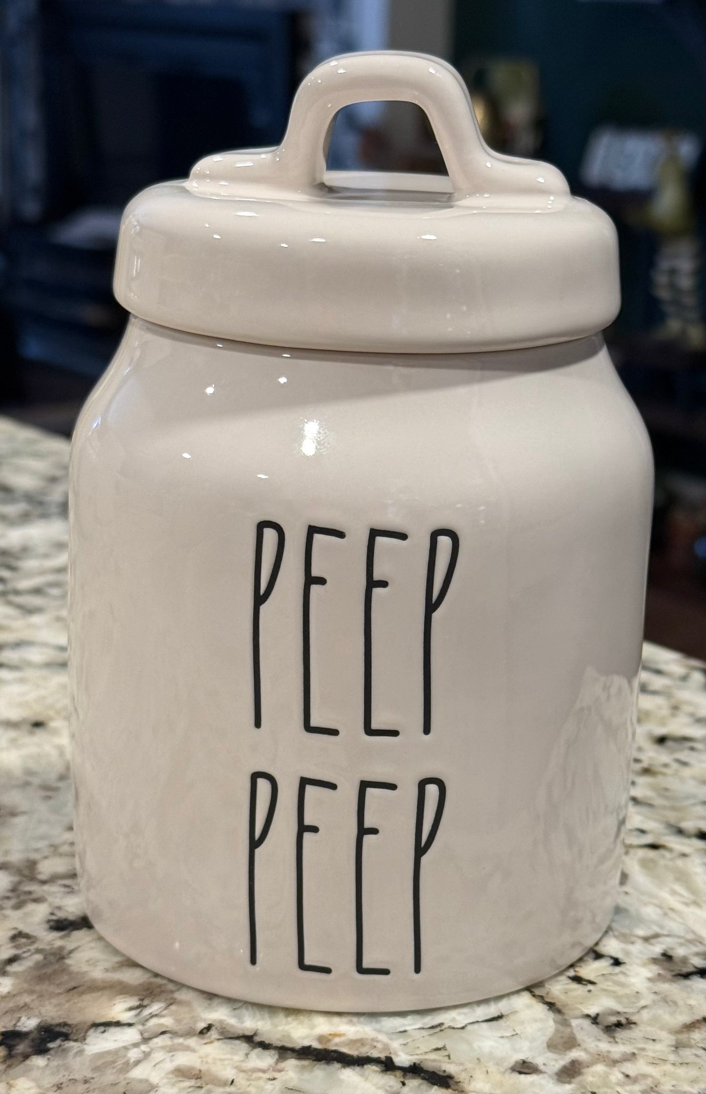 Rae Dunn white ceramic Easter canister PEEP PEEP 6”