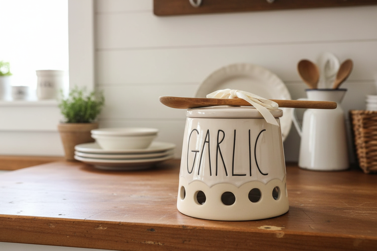New Rae Dunn white ceramic GARLIC cellar