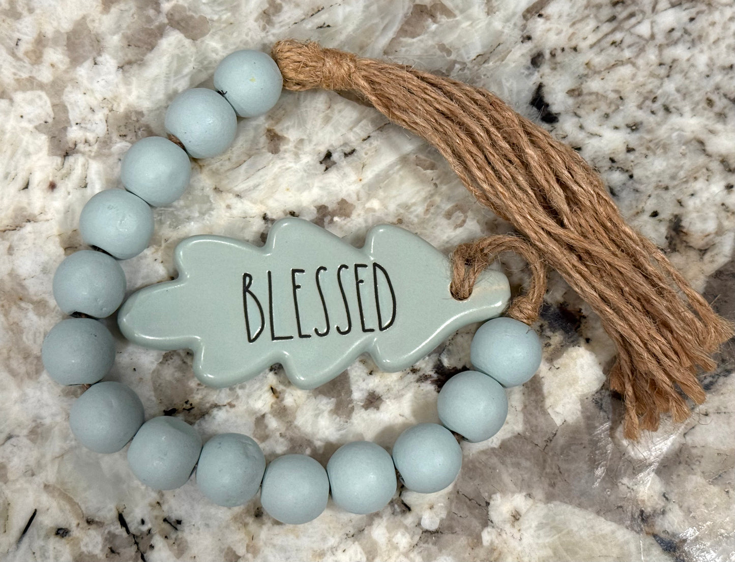 Rae Dunn blue 5” ceramic beaded garland tray decor