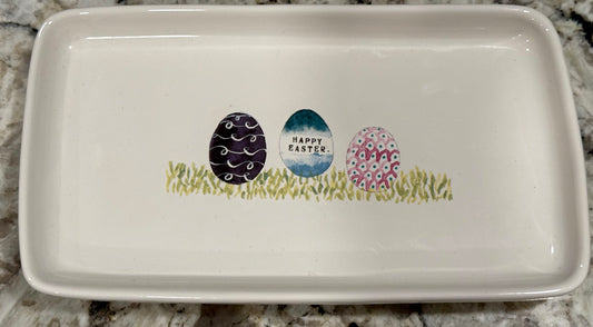 New Rae Dunn white ceramic Easter plate HAPPY EASTER