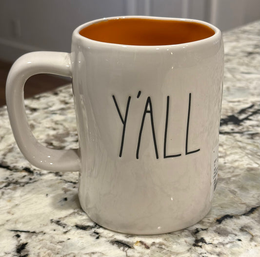 Rae Dunn white ceramic FALL Y’ALL coffee mug
