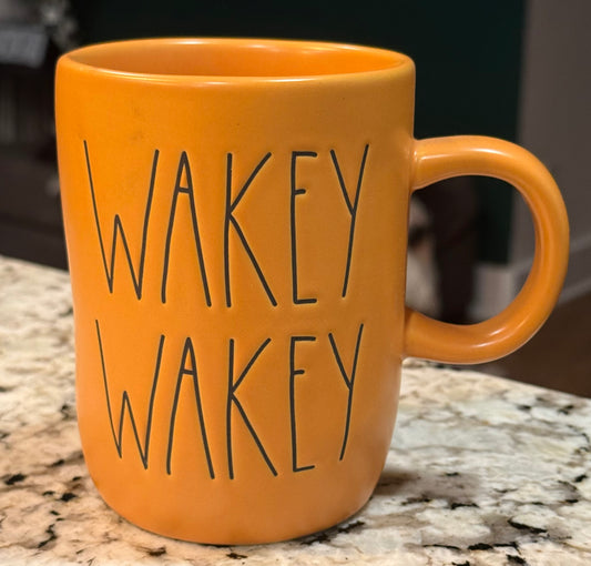 New Rae Dunn mustard ceramic mug WAKEY WAKEY
