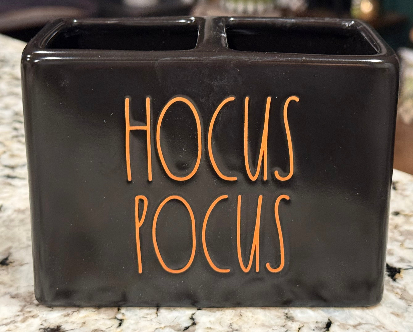 New Rae Dunn black Halloween ceramic bathroom brushes holder HOCUS POCUS