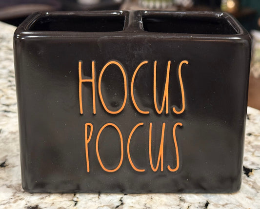 New Rae Dunn black Halloween ceramic bathroom brushes holder HOCUS POCUS