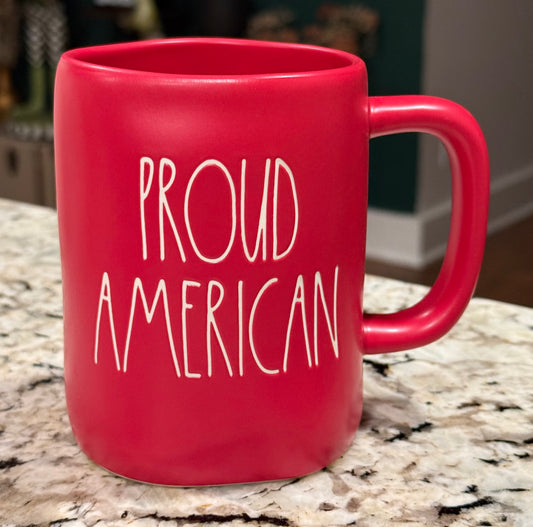 New Rae Dunn Americana matte red ceramic PROUD AMERICAN coffee mug