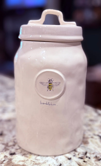 Rae Dunn white ceramic hard to find bumblebee 🐝 canister