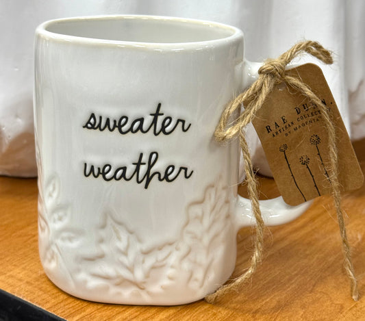 New Rae Dunn white ceramic coffee mug for fall SWEATER WEATHER