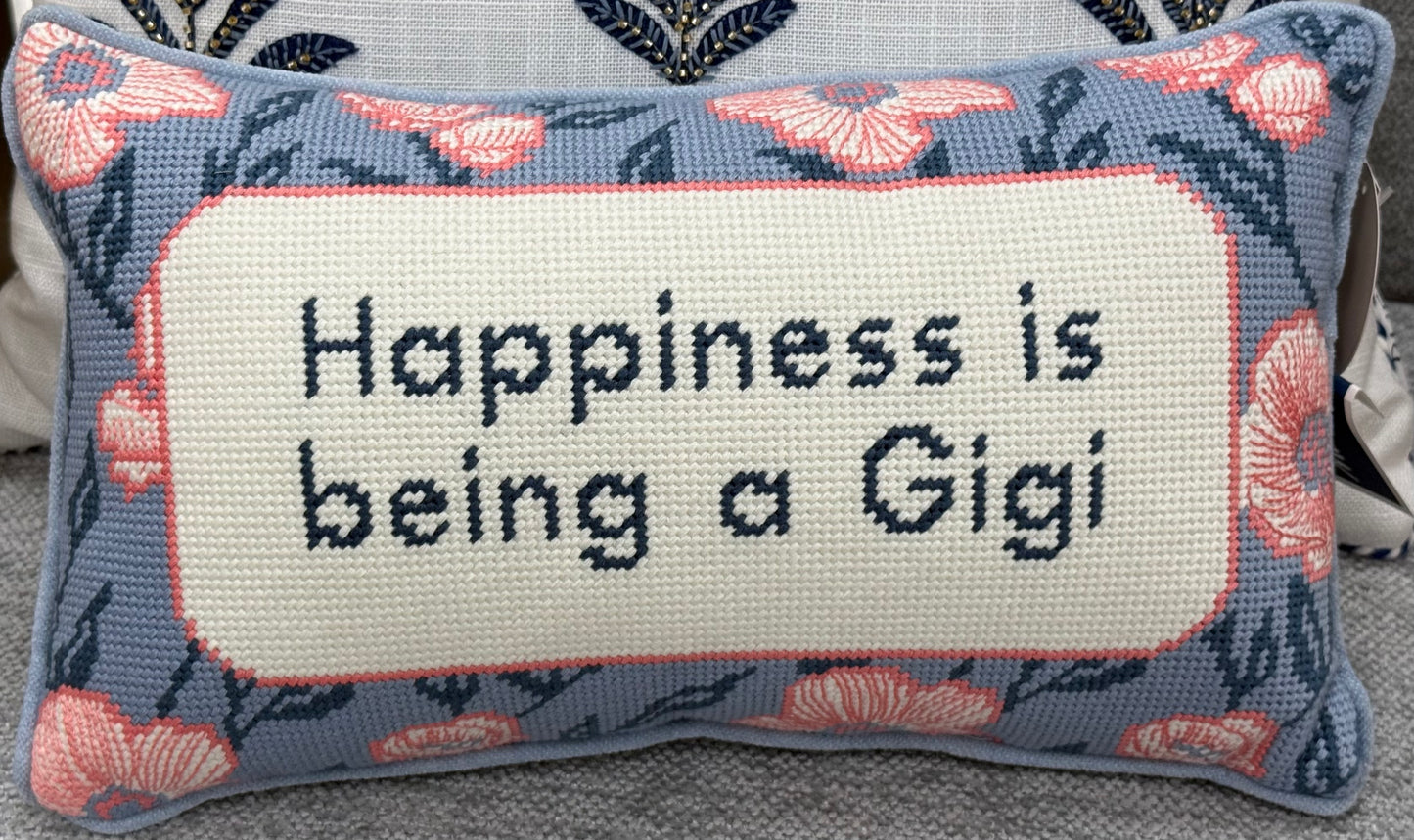New pink needle point throw pillow 9x15 HAPPINESS IS BEING A GIGI