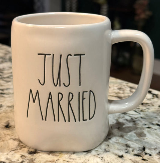 New Rae Dunn matte white ceramic coffee mug JUST MARRIED
