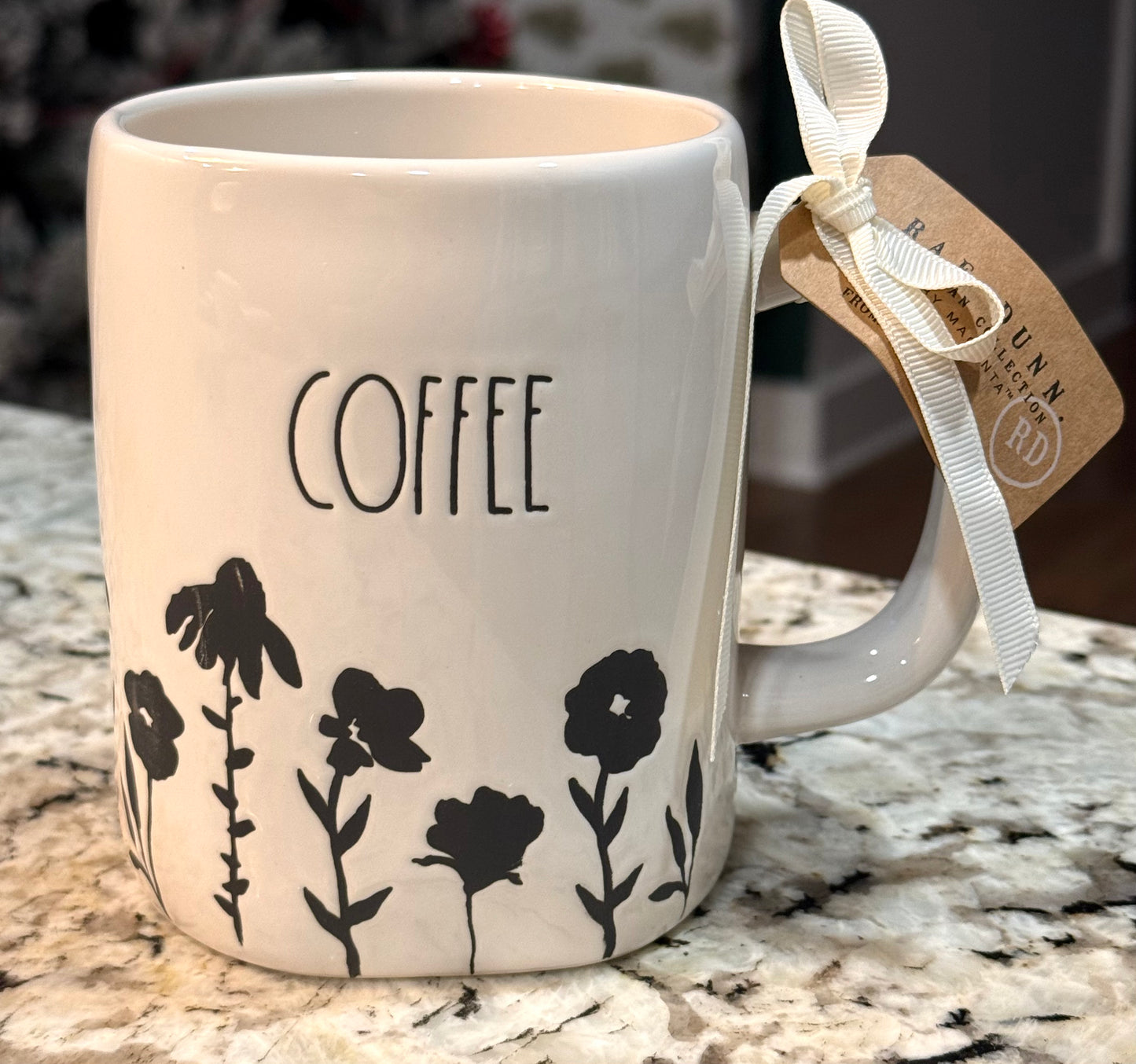 New Rae Dunn white floral ceramic coffee mug COFFEE