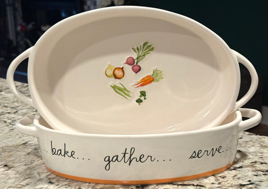 New Rae Dunn white ceramic oval casserole baking dish/pan fall sayings 13.25x7.5