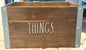 Rae Dunn brown wood storage box with metal trim THINGS 14x11x8